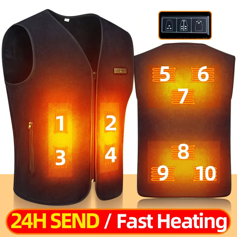 HeatZone Pro Vest - USB-Powered Heated Vest with 10 Customizable Zones