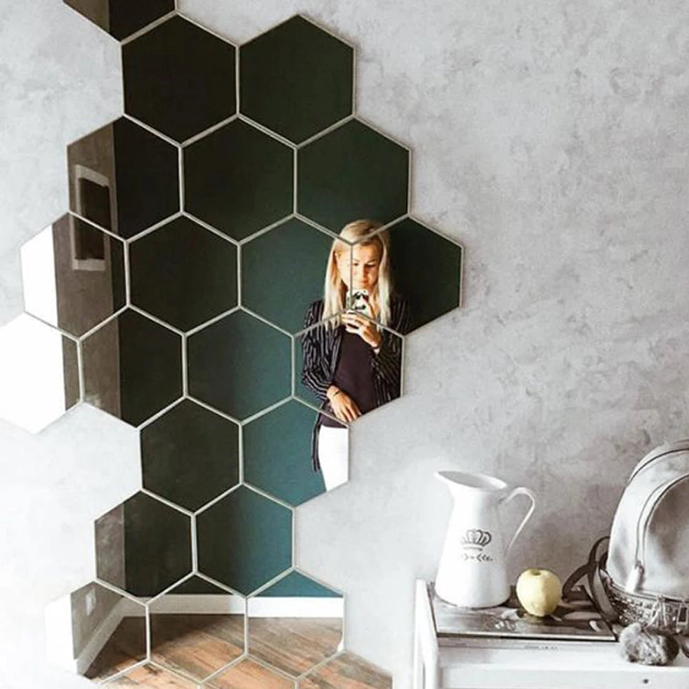 HexaReflect Mirror Stickers - Stylish Peel & Stick Wall Décor