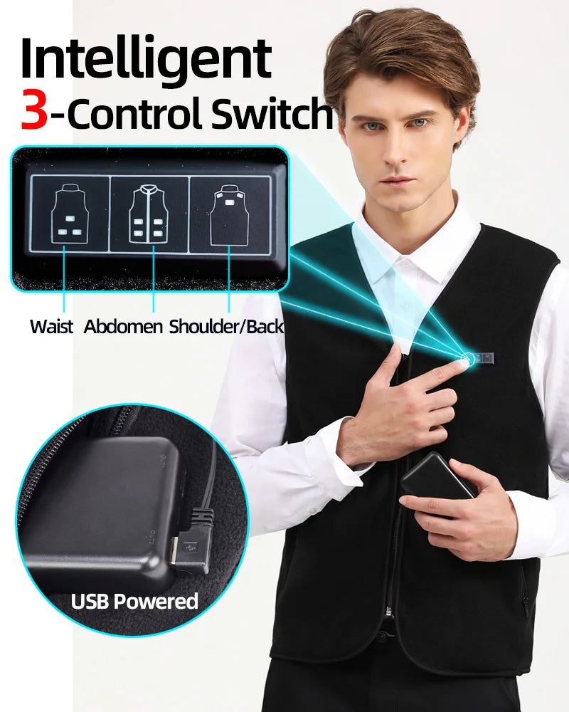 HeatZone Pro Vest - USB-Powered Heated Vest with 10 Customizable Zones