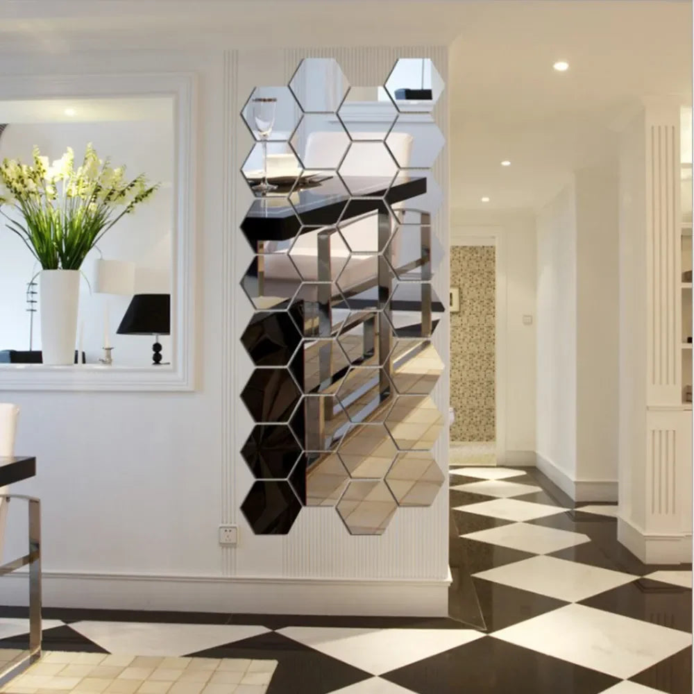 HexaReflect Mirror Stickers - Stylish Peel & Stick Wall Décor