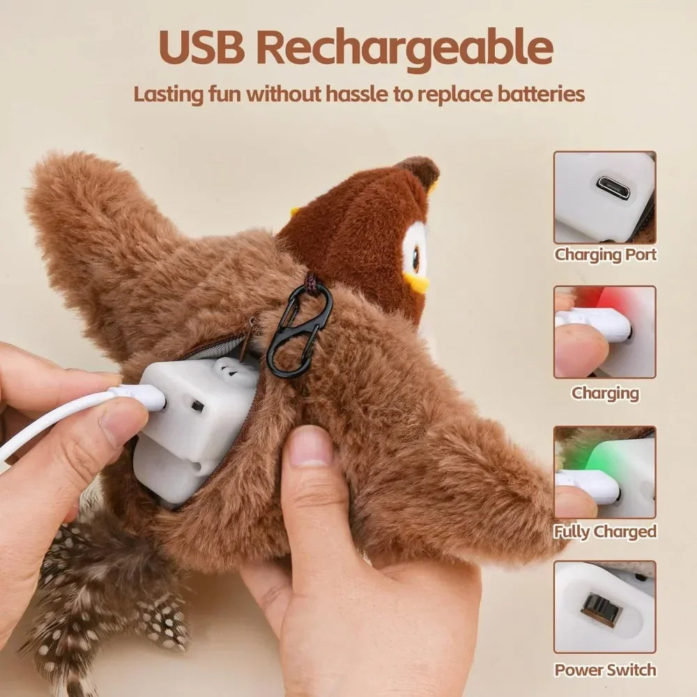 ChirpyBuddy Cat Toy: Rechargeable Chirping & Flapping Plush with Catnip