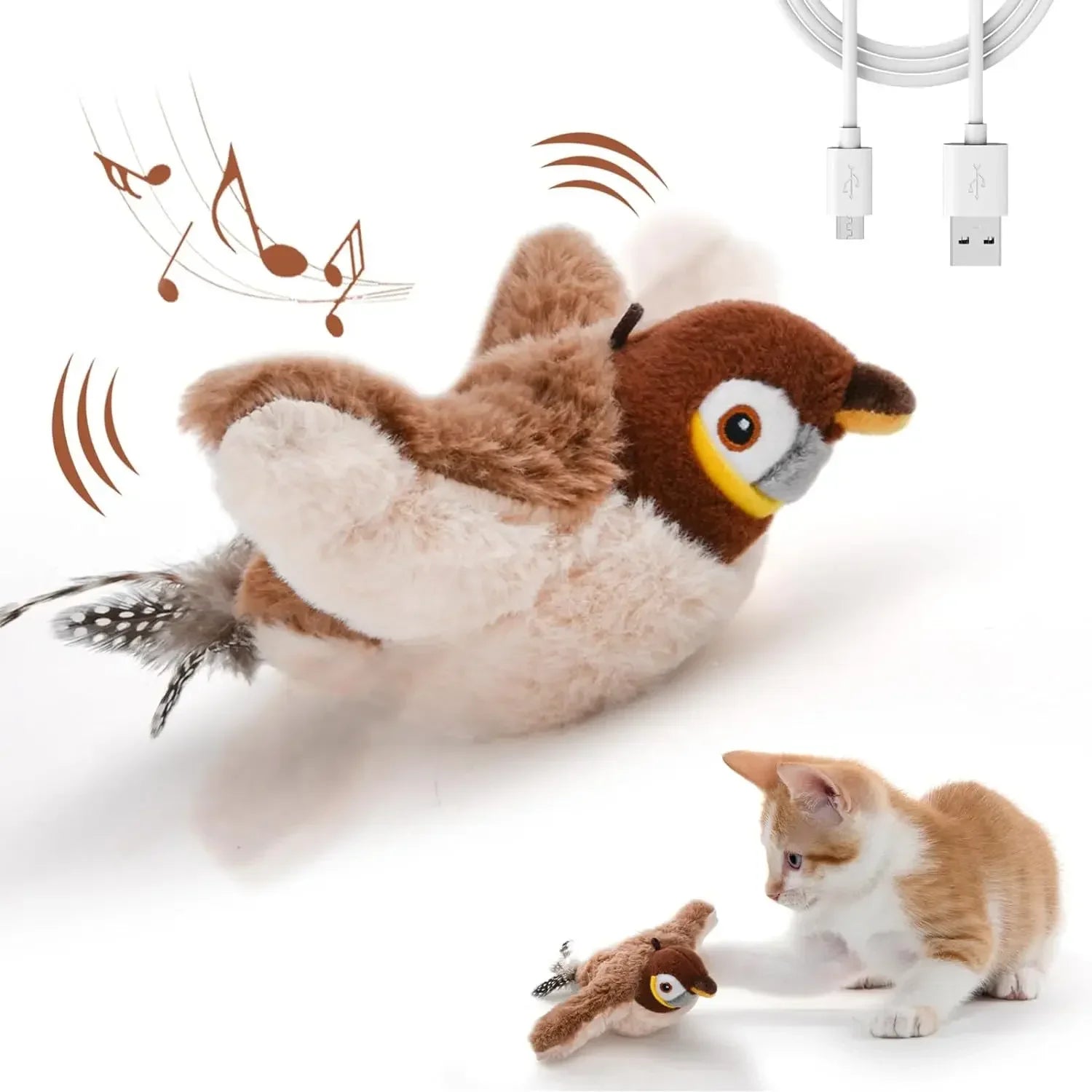 ChirpyBuddy Cat Toy: Rechargeable Chirping & Flapping Plush with Catnip