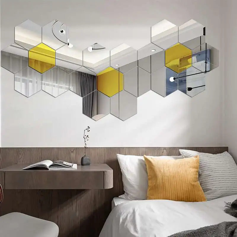 HexaReflect Mirror Stickers - Stylish Peel & Stick Wall Décor