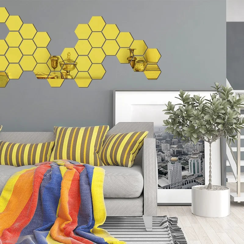 HexaReflect Mirror Stickers - Stylish Peel & Stick Wall Décor