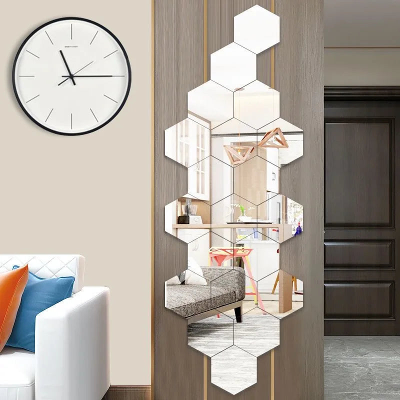 HexaReflect Mirror Stickers - Stylish Peel & Stick Wall Décor