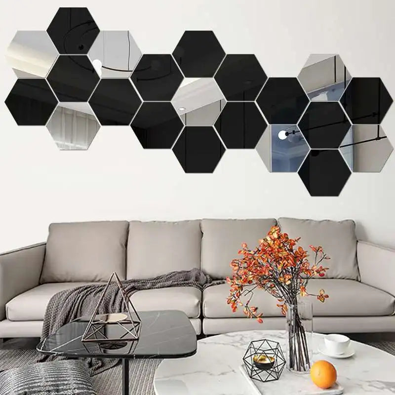 HexaReflect Mirror Stickers - Stylish Peel & Stick Wall Décor