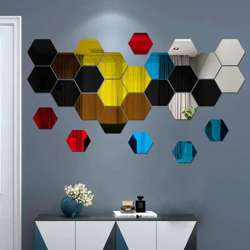 HexaReflect Mirror Stickers - Stylish Peel & Stick Wall Décor