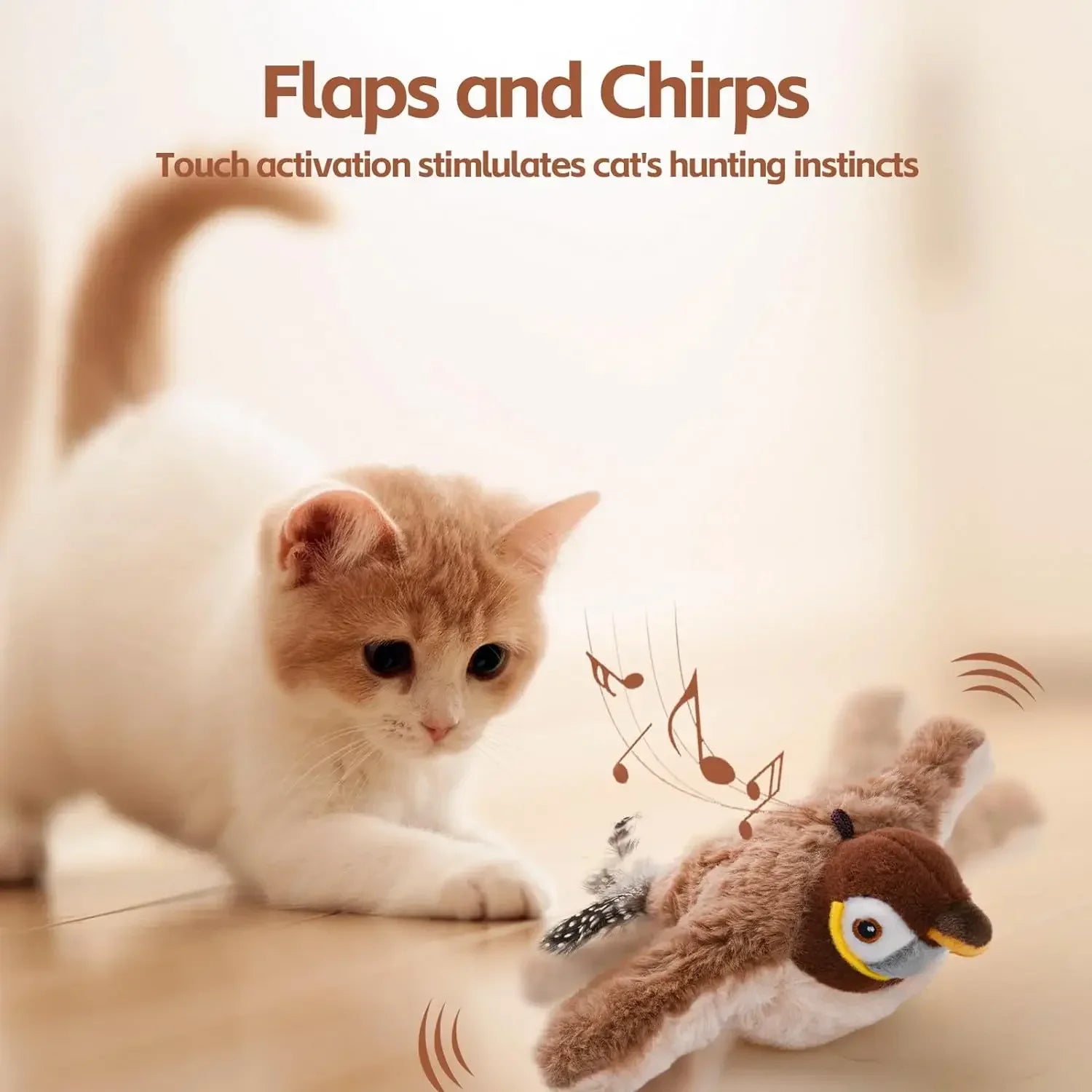 ChirpyBuddy Cat Toy: Rechargeable Chirping & Flapping Plush with Catnip