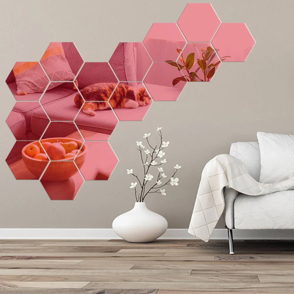 HexaReflect Mirror Stickers - Stylish Peel & Stick Wall Décor