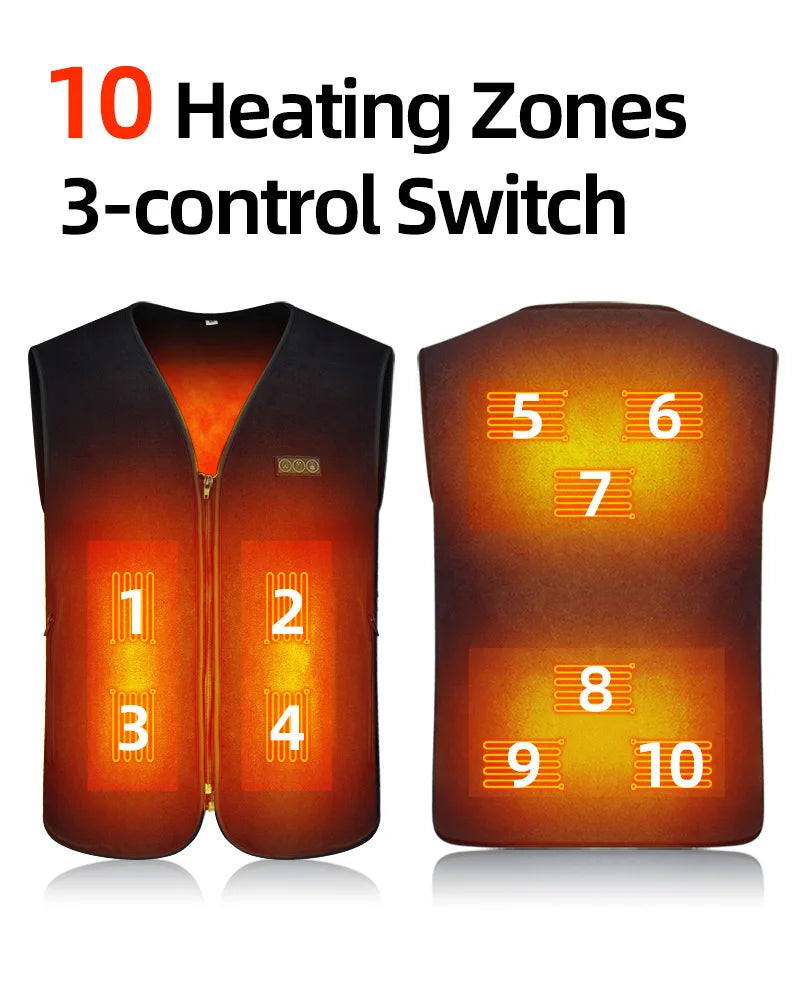 HeatZone Pro Vest - USB-Powered Heated Vest with 10 Customizable Zones