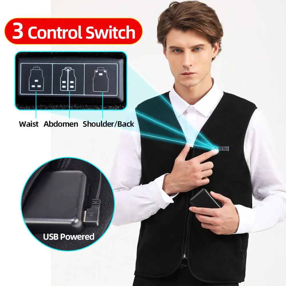 HeatZone Pro Vest - USB-Powered Heated Vest with 10 Customizable Zones