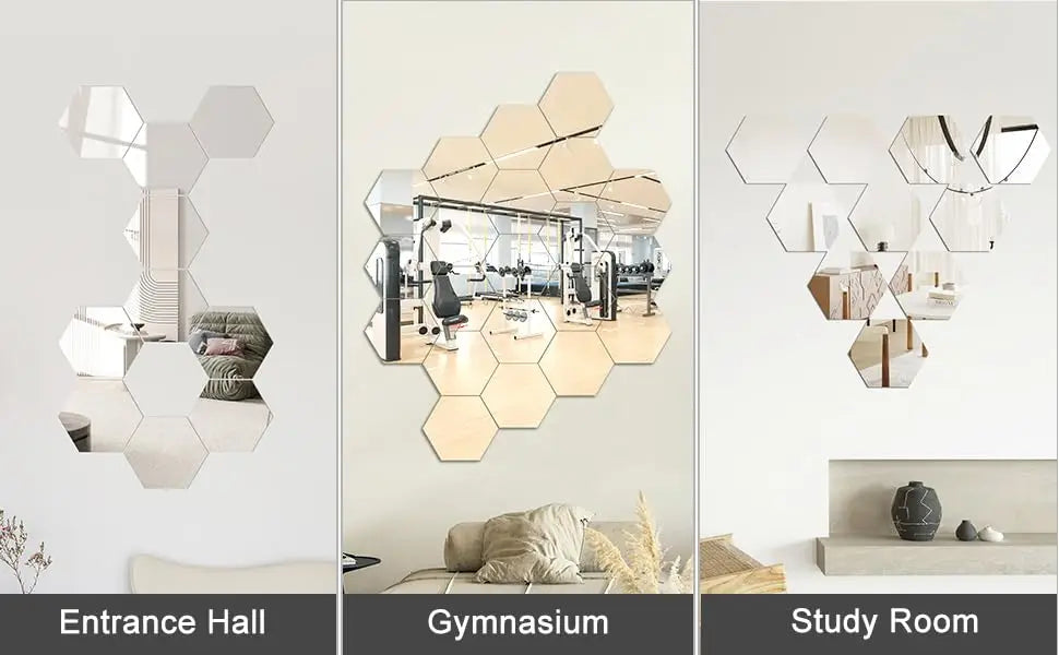 HexaReflect Mirror Stickers - Stylish Peel & Stick Wall Décor