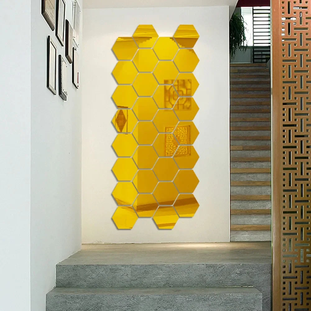 HexaReflect Mirror Stickers - Stylish Peel & Stick Wall Décor