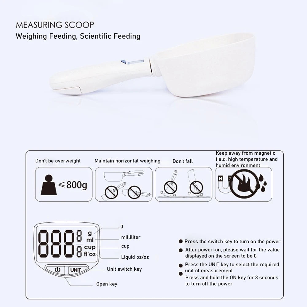 Digital Pet Food Measuring Spoon Scale - LCD Display, Battery Included